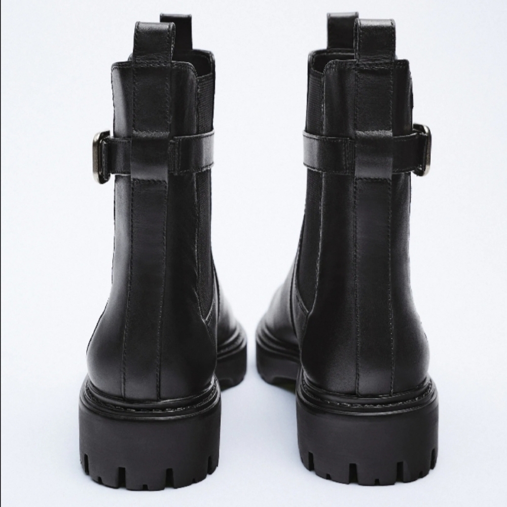 ZARA black leather buckle ankle boots size 7.5 - Picture 10 of 11